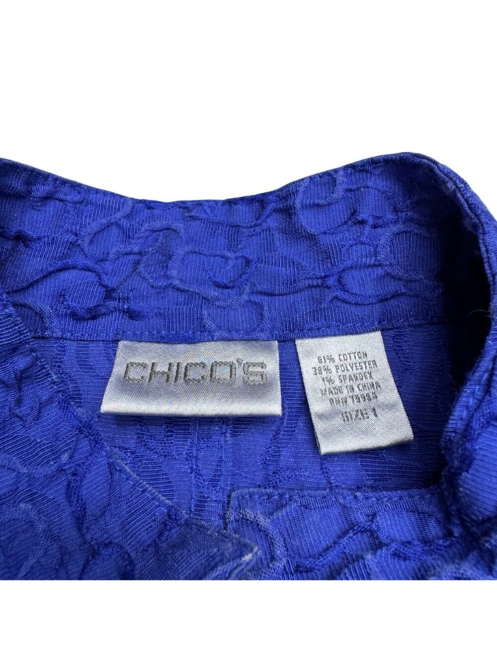 Chico's Blue Textured Button-Front Blazer Jacket Women's Lightweight Sz 1 /US M - Picture 5 of 7